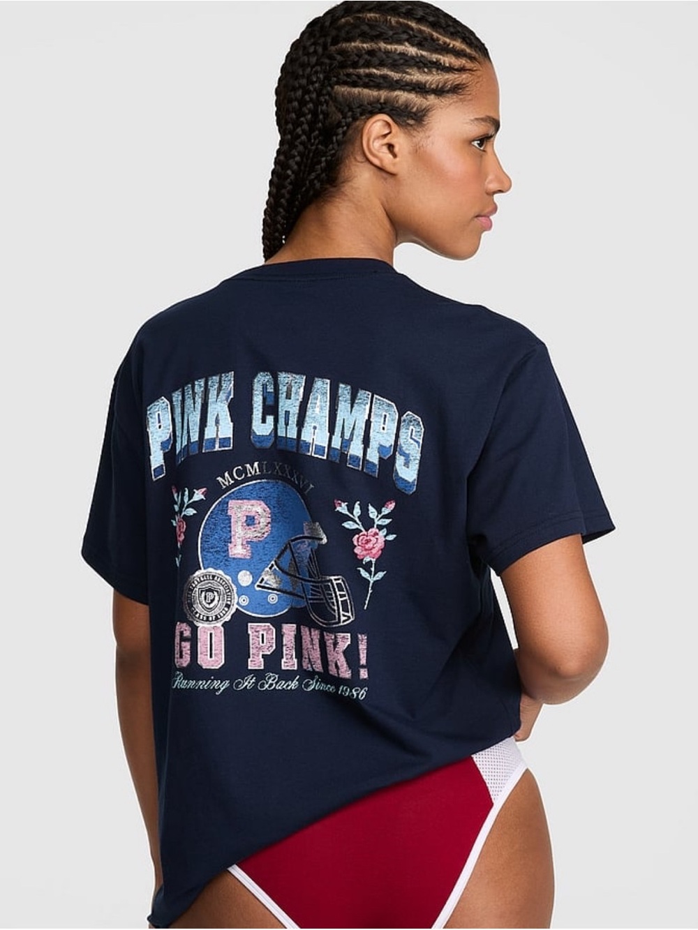 New Navy Blue L XXL VS PINK Champs Go Pink! Athletic T Shirt Top Football Helmet